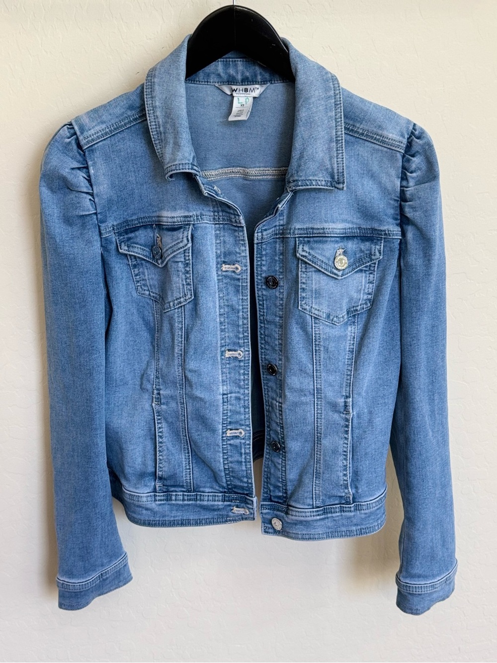 WHBM White House Black Market Tailored Puff Sleeve Denim Jacket Medium Wash XS